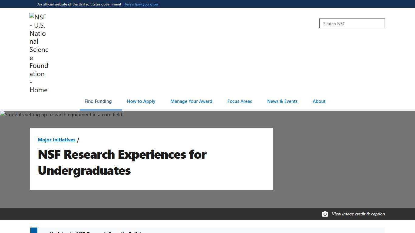 NSF Research Experiences for Undergraduates | NSF - U.S. National Science Foundation